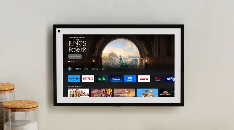 The Echo Show 15 smart display sits on a table