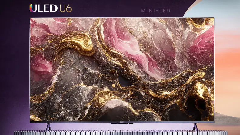 The Hisense U6K 4K ULED TV staged in a futuristic living room setting