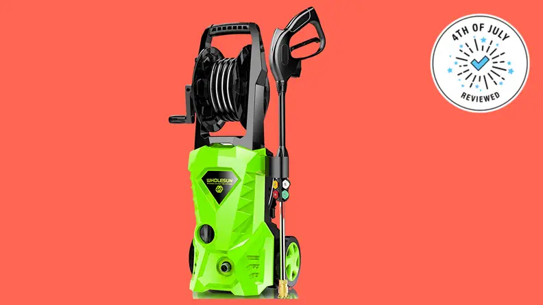 The Wholesun pressure washer, floating in a yellow void.