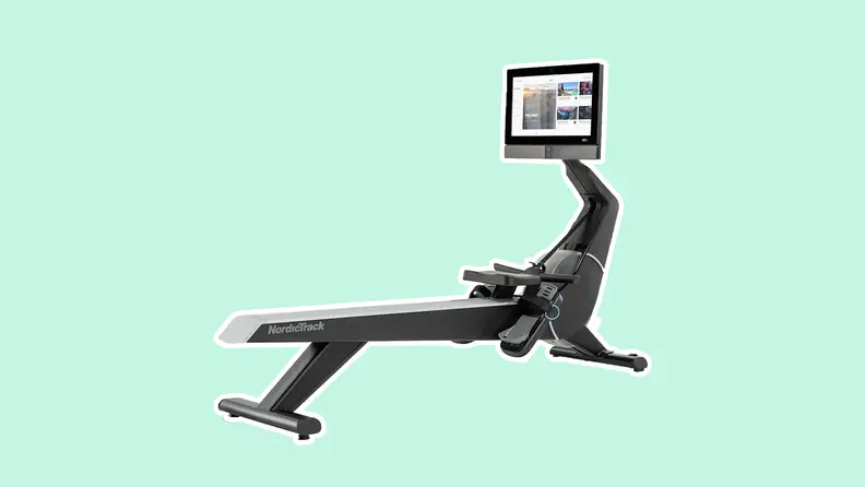A NordicTrack Rower with the screen showing the main menu.