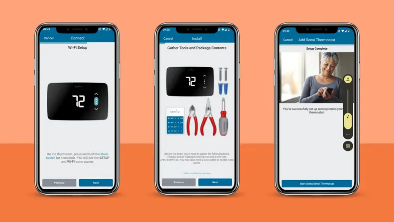 The image shows Sensi set up instructions on the Sensi app.