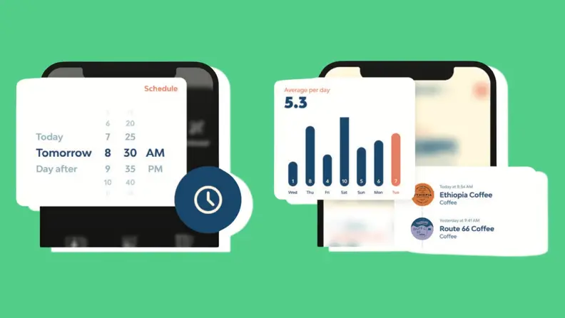 Two smartphones displaying the interactive Bruvi app.