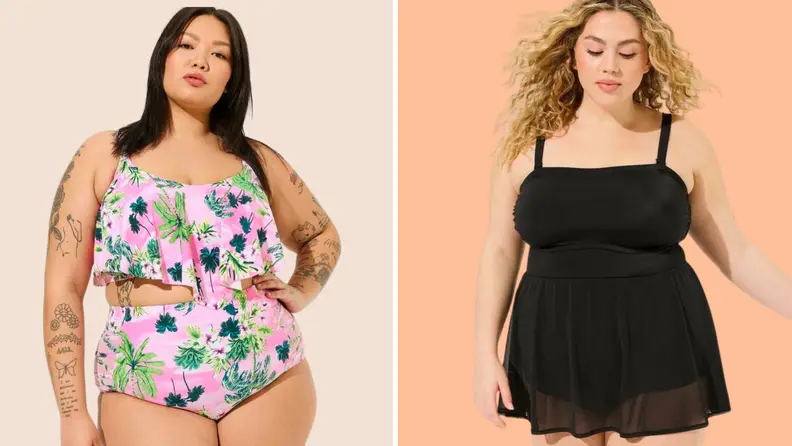 Models wearing plus size swimwear
