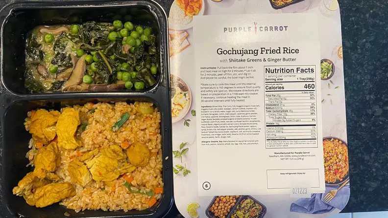 Purple Carrot gochujang fried rice meal in its packaging
