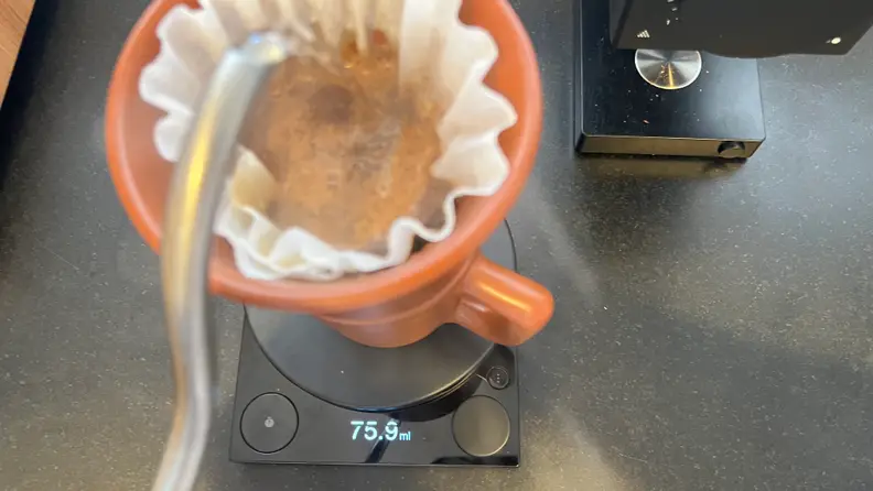Pour over coffee being made on the Fellow Talley scale