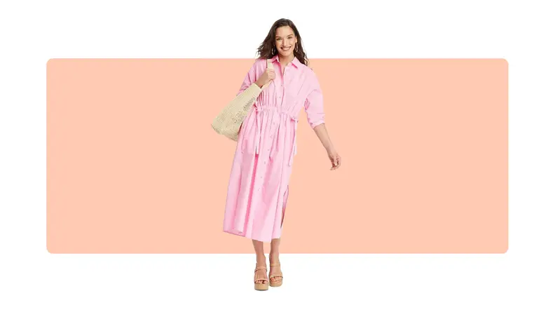 A pink shirtdress.