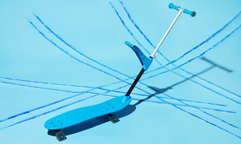 A blue Ookie scooter board.