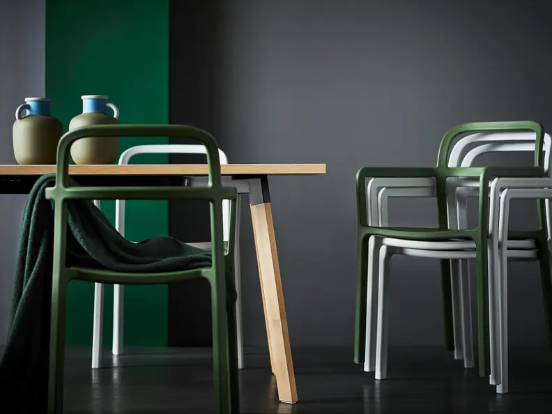 Molded plastic chairs are sturdy and attractive