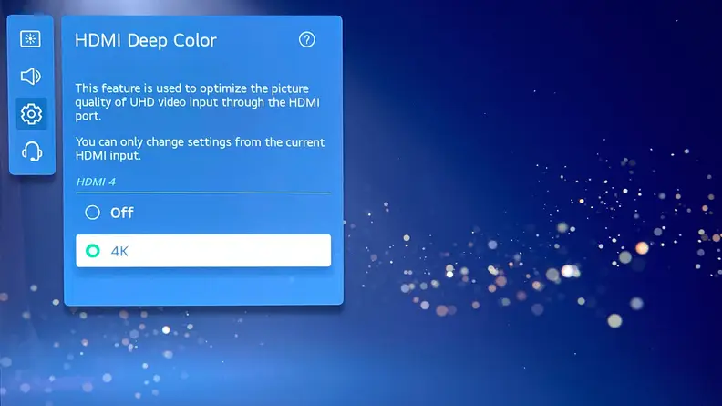 The LG C1's input settings menu