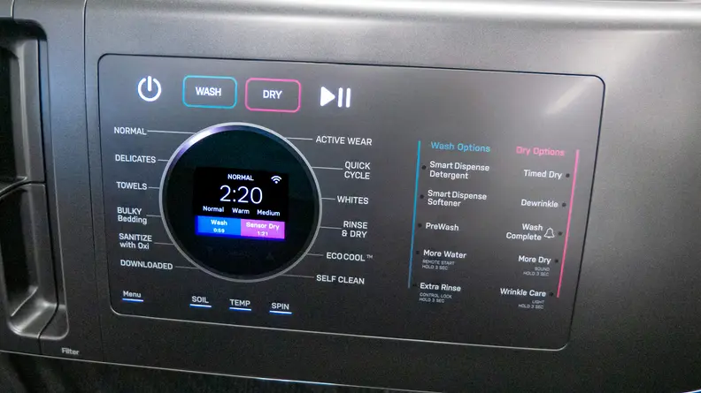The controls of the GE washer-dryer combo unit.