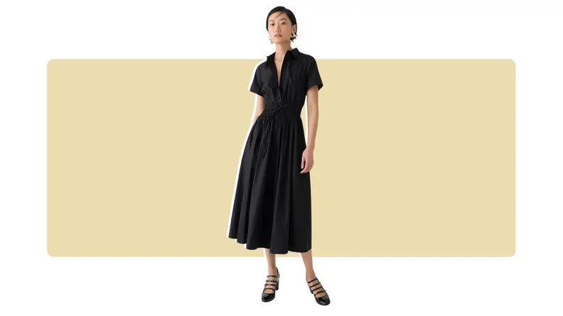A midi-length A-line shirtdress.