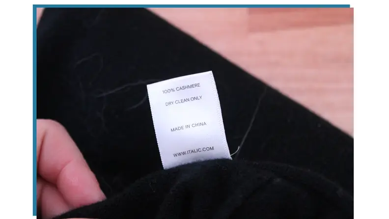 Close-up of a care label that reads “dry clean only.”