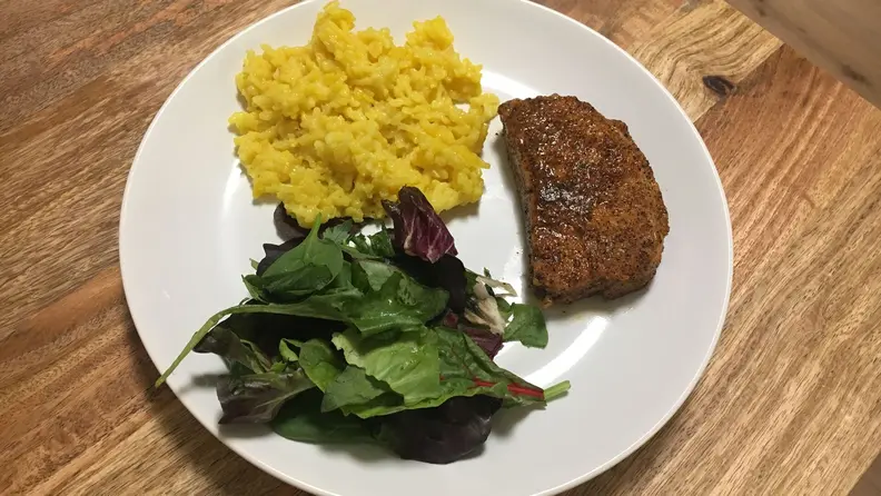 Instant Pot pork chop with saffron risotto