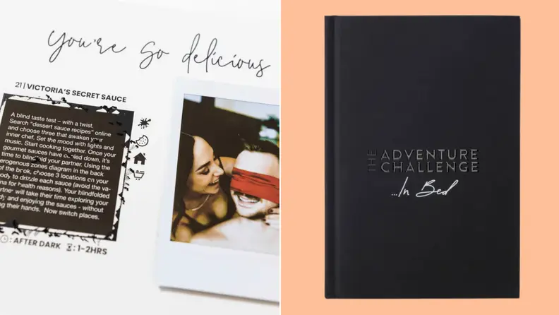 A page from the ...In Bed Adventure Challenge book and the front cover of the book.