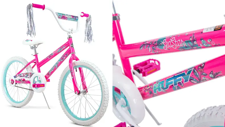 Girls will love pedaling around on this sweet bike.
