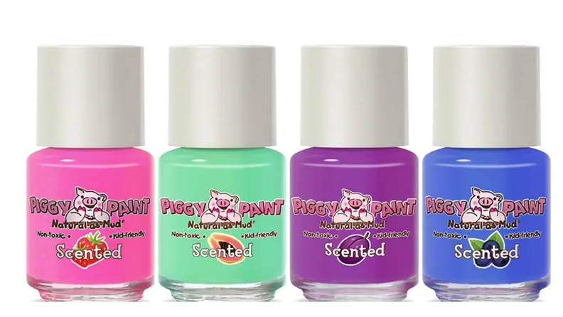 Four colors of Piggy Paint nail polish.