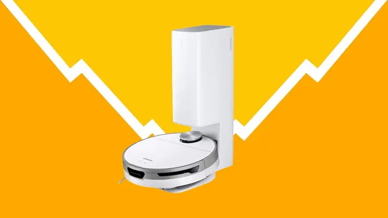 Image of robot vacuum against a yellow/orange background