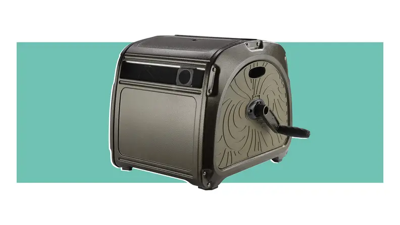 Product shot of the Giraffe Tools Metal Hose Reel Box.