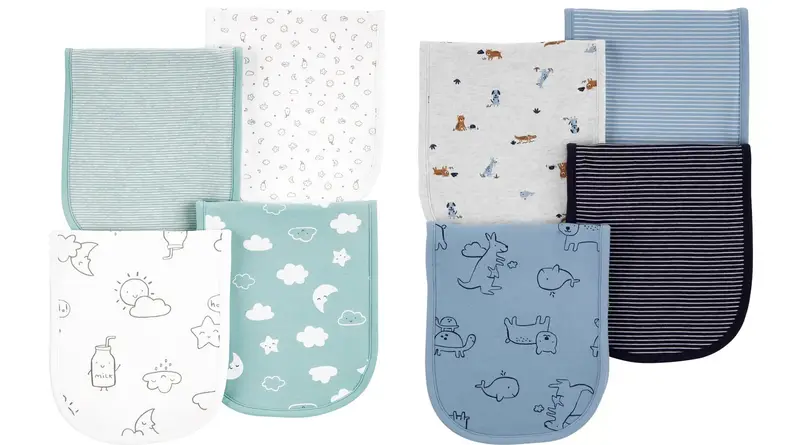 A collection of multicolored burp cloths
