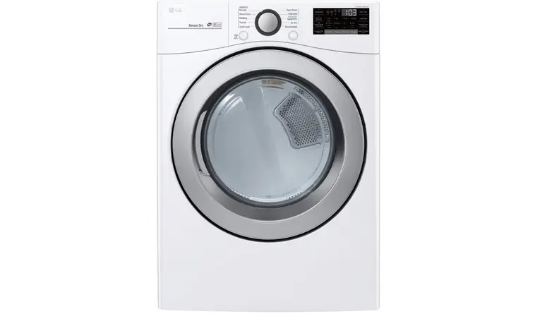 The LG DLE3500W dryer on a white background.