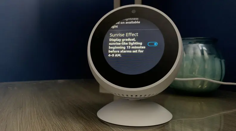 Echo Spot with Sunrise Effect command displayed