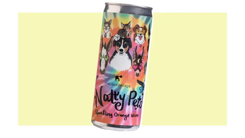 Can of Two Shepherds sparkling orange wine.