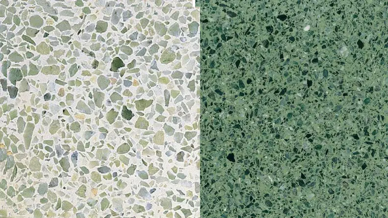 White and green terrazzo samples