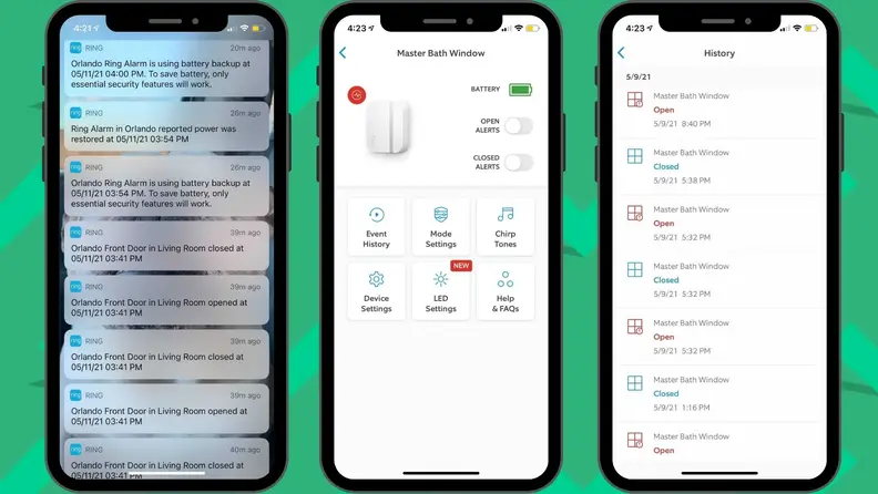 iOS screenshots from the Ring app.