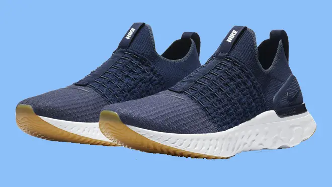 A blue pair of Nike shoes on a blue background