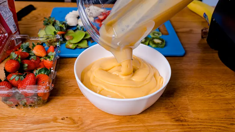 Pouring base into bowl