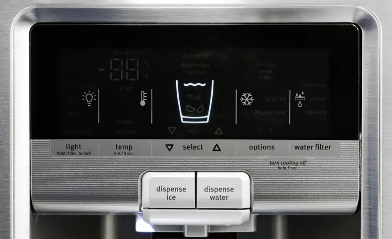 Even the Maytag MFX2876DRM's control panel, with its ridged lower section and large buttons, and an industrial feel to it.