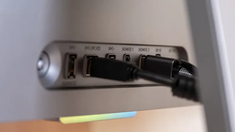 A series of ports on the back of a monitor
