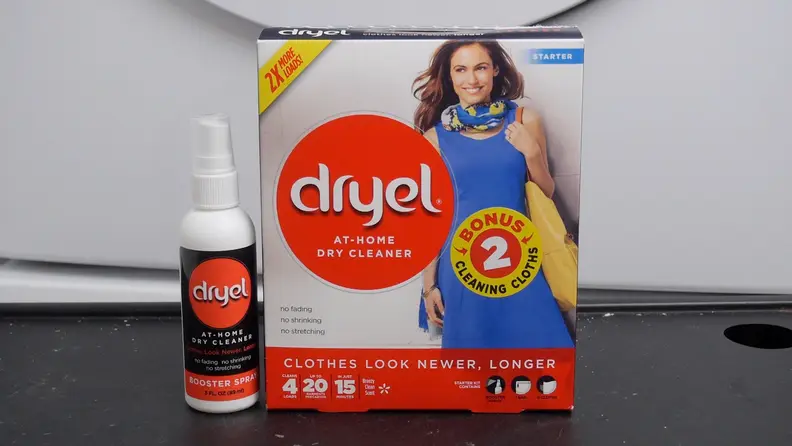 The Dryel kit includes a booster spray that helps remove stains