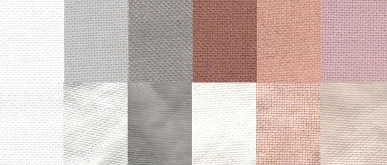 Before and after test stain results using the Normal cycle. From left to right: control, sweat, dirt, blood, cocoa, and red wine.