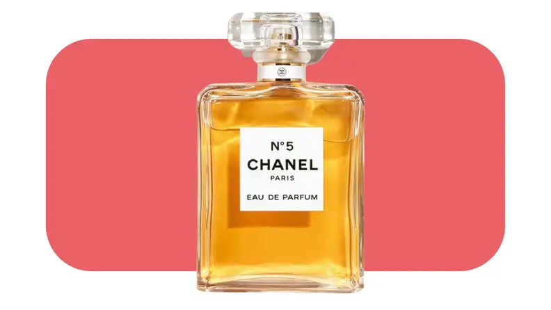 A bottle of Chanel No. 5 perfume.