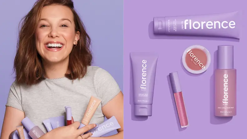 Millie Bobby Brown smiles and holds Florence by Mills products.