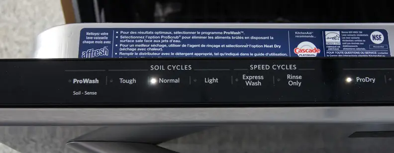 KitchenAid KDTM354DSS control panel cycles