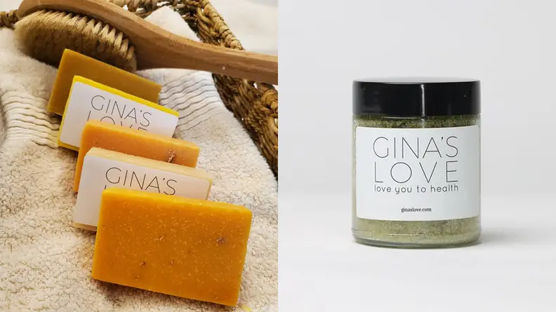 The Gina's Love bar soaps and Organic Bath Salts.