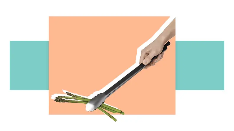 OXO tongs in front of a background.