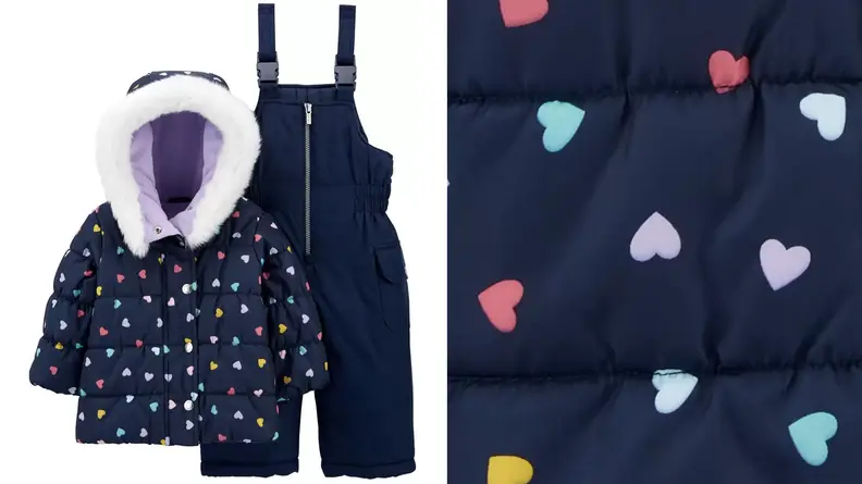 A blue toddler snow suit