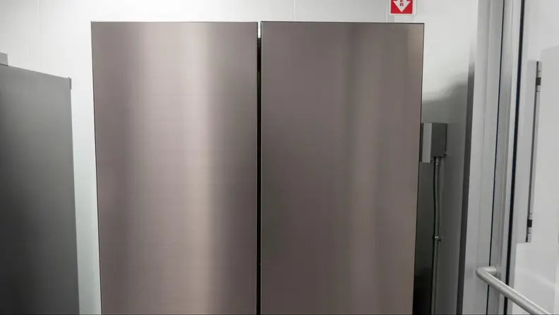 A front shot of the Samsung Bespoke fridge.