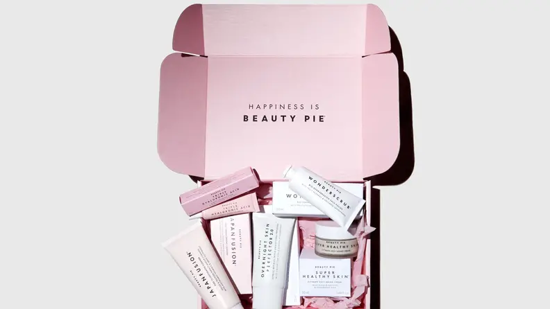 pink box with beauty products inside