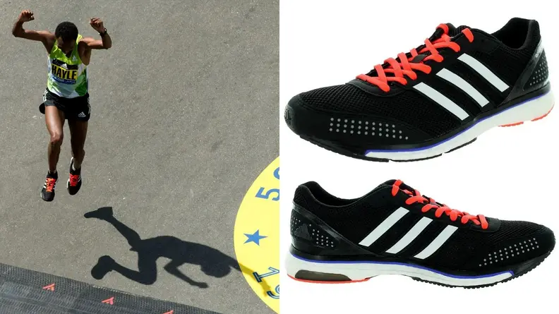 Lemi Berhanu Hayle wearing Adidas' adiZero Adios Boost 2 sneakers during the 2016 Boston Marathon race.
