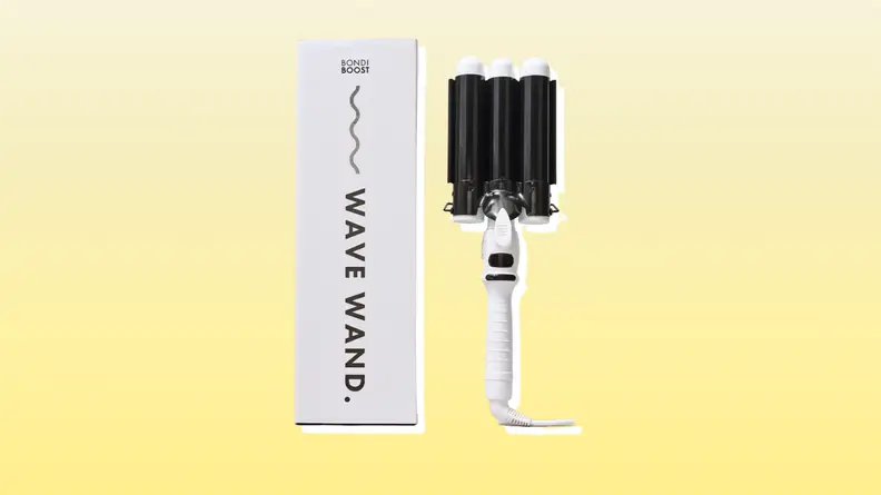 One of the best hair wavers from Bondi Boost in front of a yellow background.