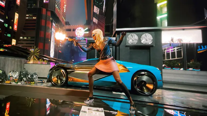 A woman firing a gun