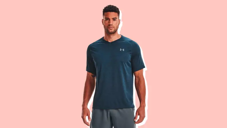 A man wearing an Under Armour Tech 2.0 T-Shirt.