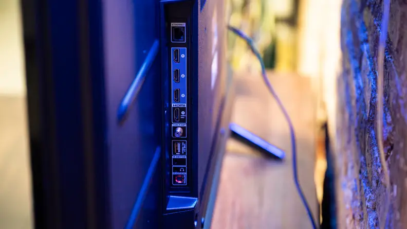 A close-up of the HDMI ports on the back of the Amazon Fire TV 4-Series