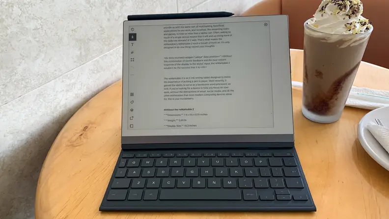 The reMarkable 2 attached to its Keyboard Folio case.