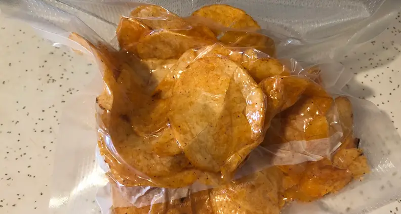 Vacuum sealed potato chips.