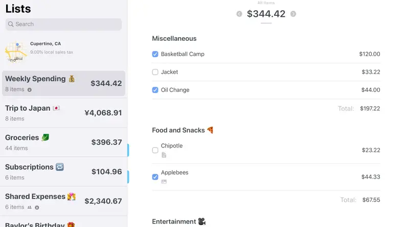 A screenshot of Spend Stack's main page, where you can see your lists of various budgets and expenses.